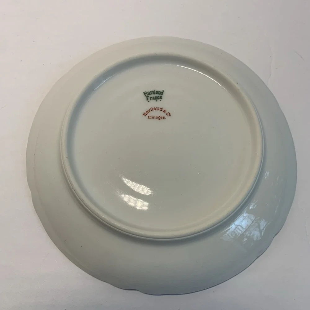 Haviland Limoges France Tea Cup Saucer Set White Gold Encrusted‎ Scalloped Edge